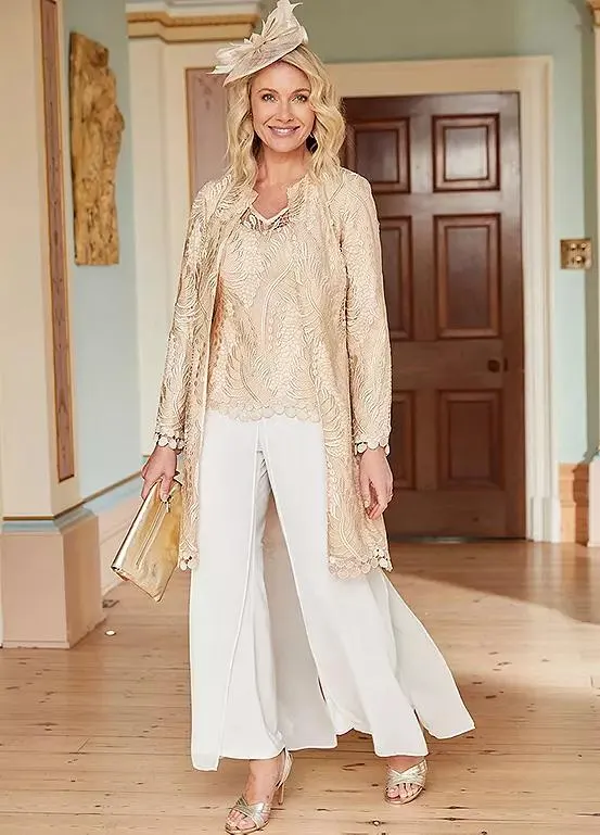 Kaleidoscope Champagne Lace Longline Jacket