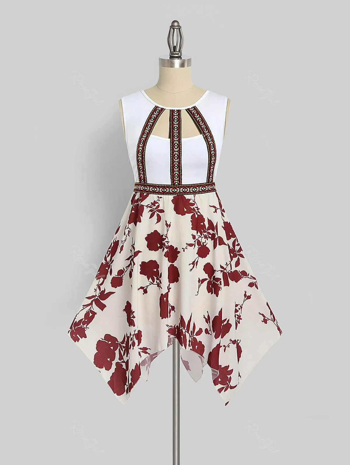 Plus Size Handkerchief Cutout Floral Print Dress - L