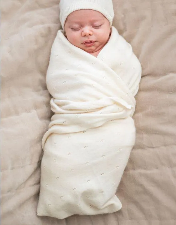 Mini Cotton & Cashmere Ivory White Knitted Baby Blanket