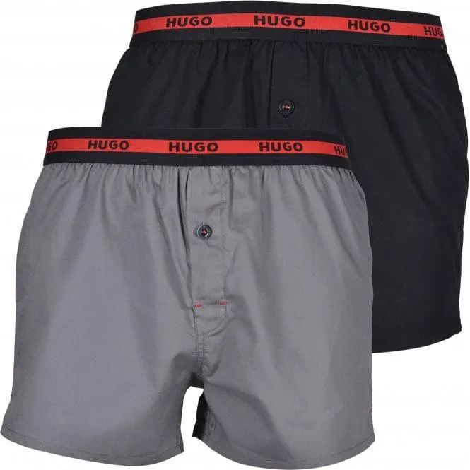 2-Pack Red Stripe Boxer Shorts, Grey/Black