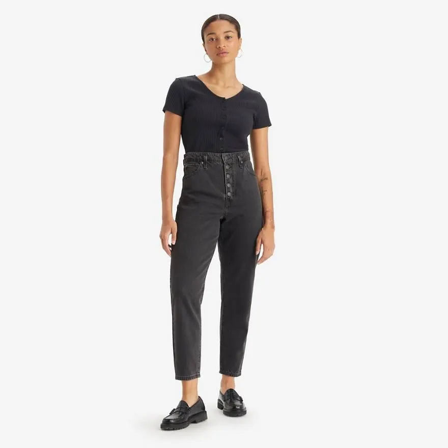 Notch High Waist Mom Jeans
