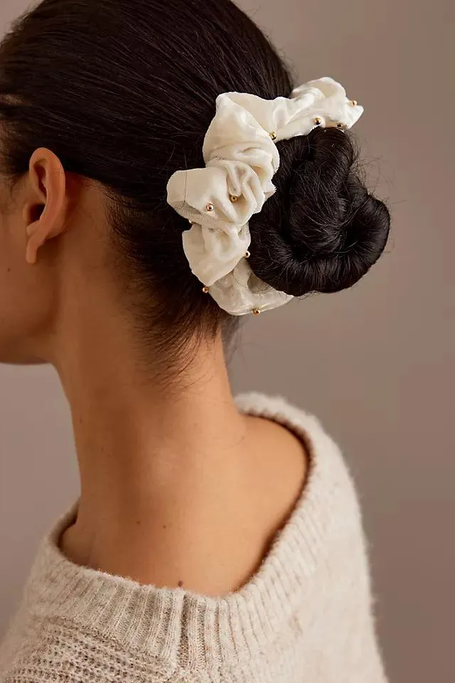 Beaded Velvet Hair Scrunchies, Set of 2