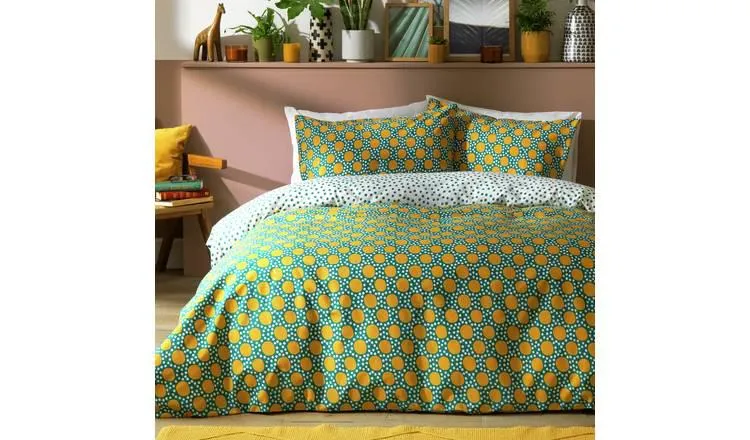 Habitat Sunburst Geo Green & Mustard Bedding Set - Single