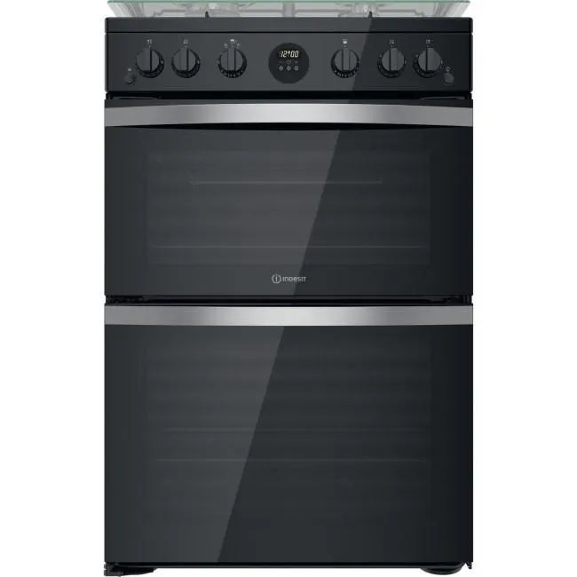 Indesit 60cm Double Oven Gas Cooker - Black