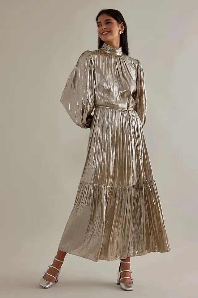 ALIGNE Shine High-Neck Tiered Maxi Dress