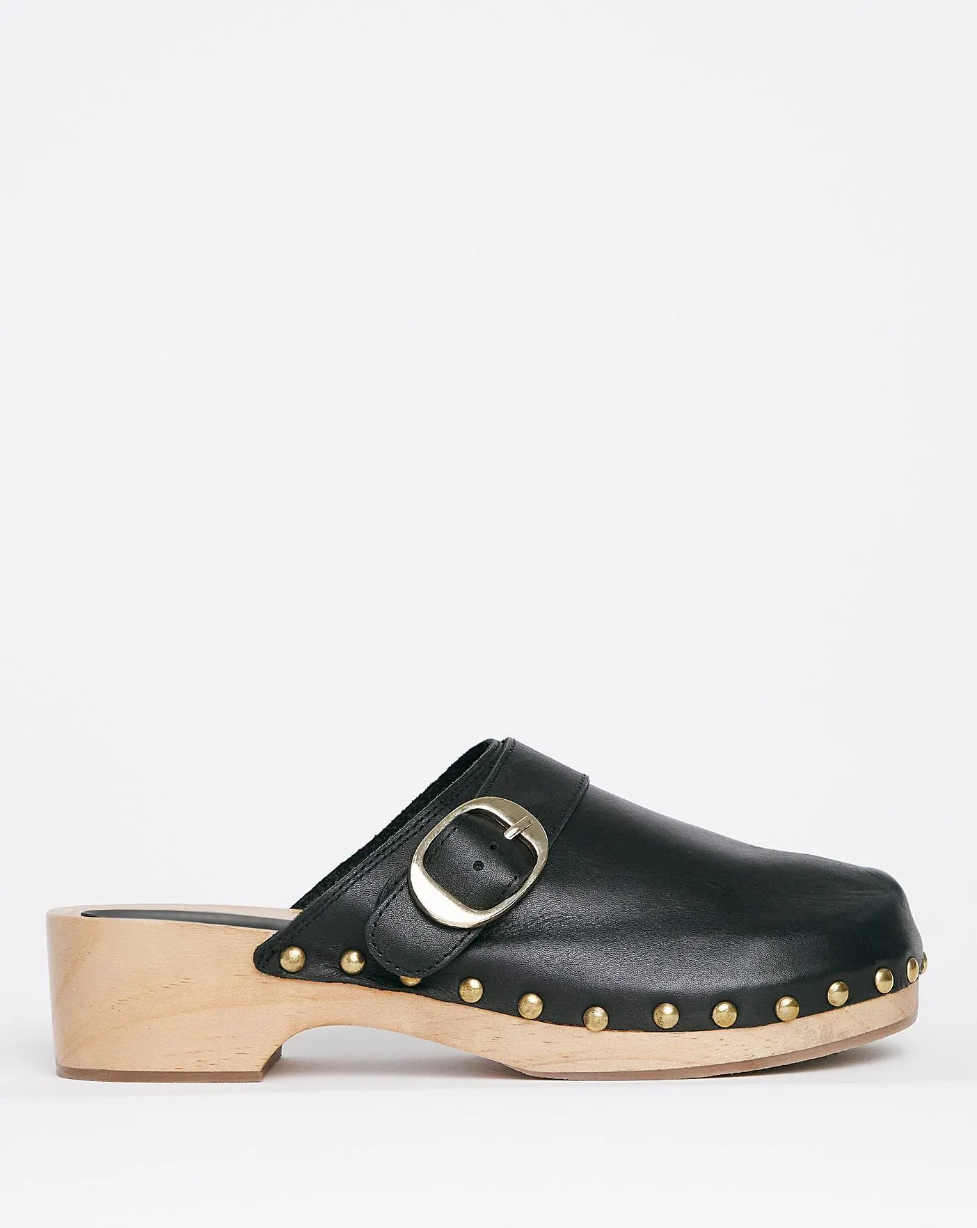 Clover Leather Closed Toe Clog Shoes Wide Fit