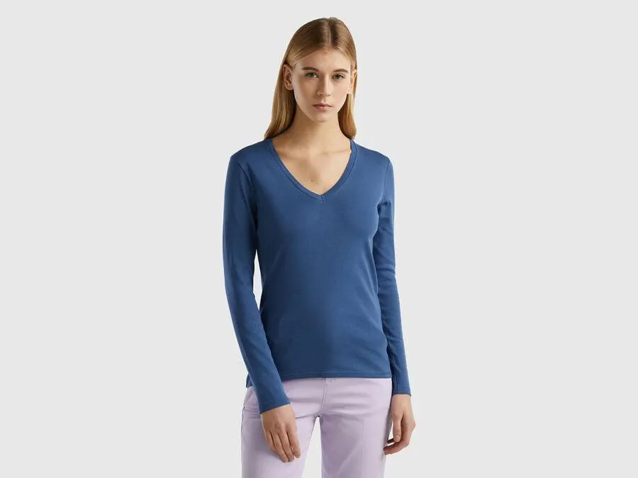 T-Shirt mit langen Ärmeln und V-Ausschnitt