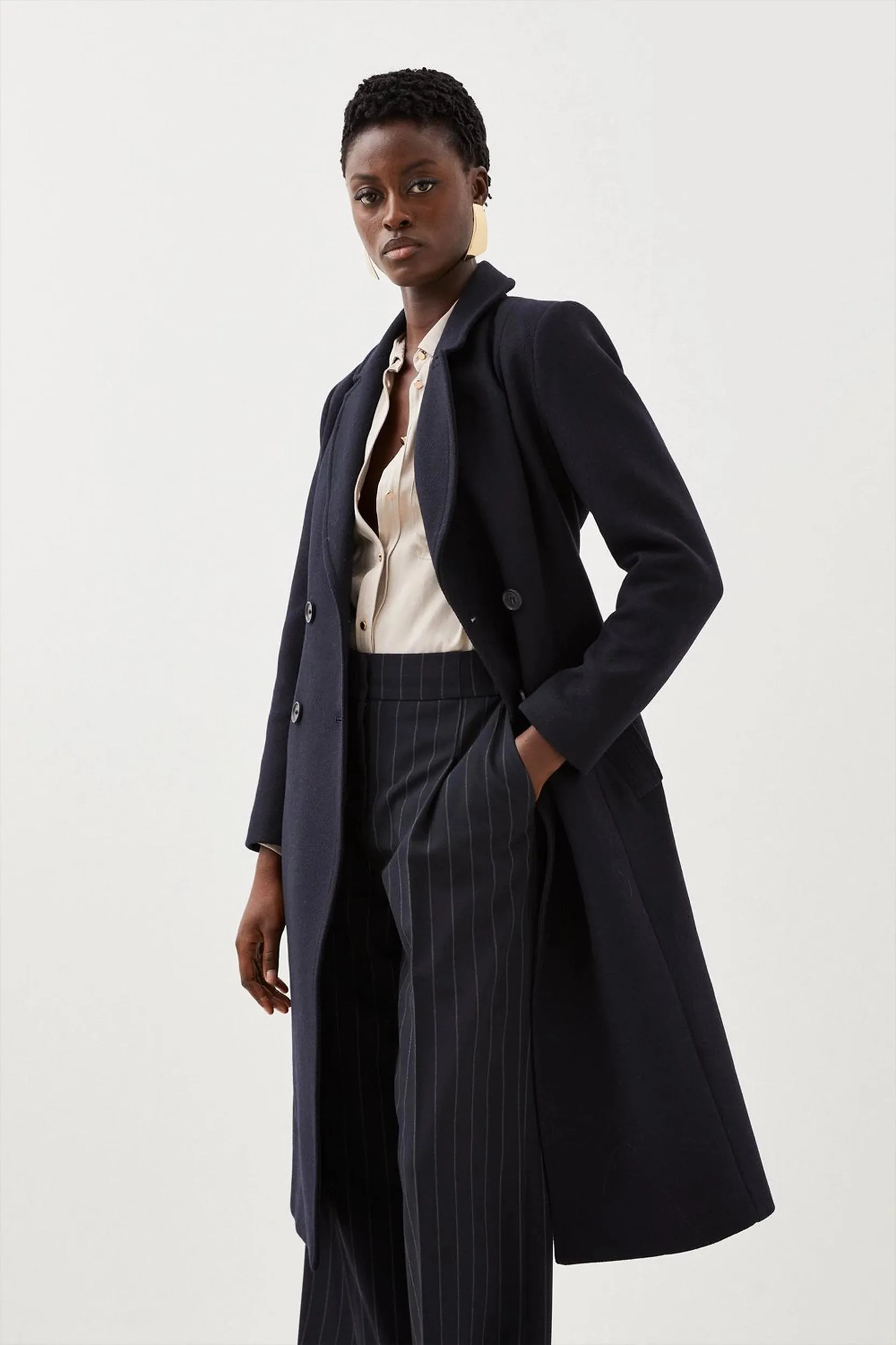 Italian Wool Blend Double Breasted Belted Midi Coat