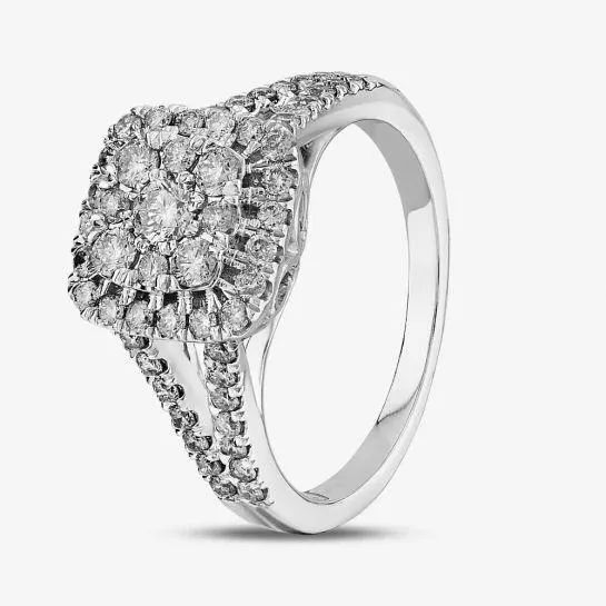 9ct White Gold 1.00ct Diamond Shouldered Square Cluster Ring THR19764-100SOD