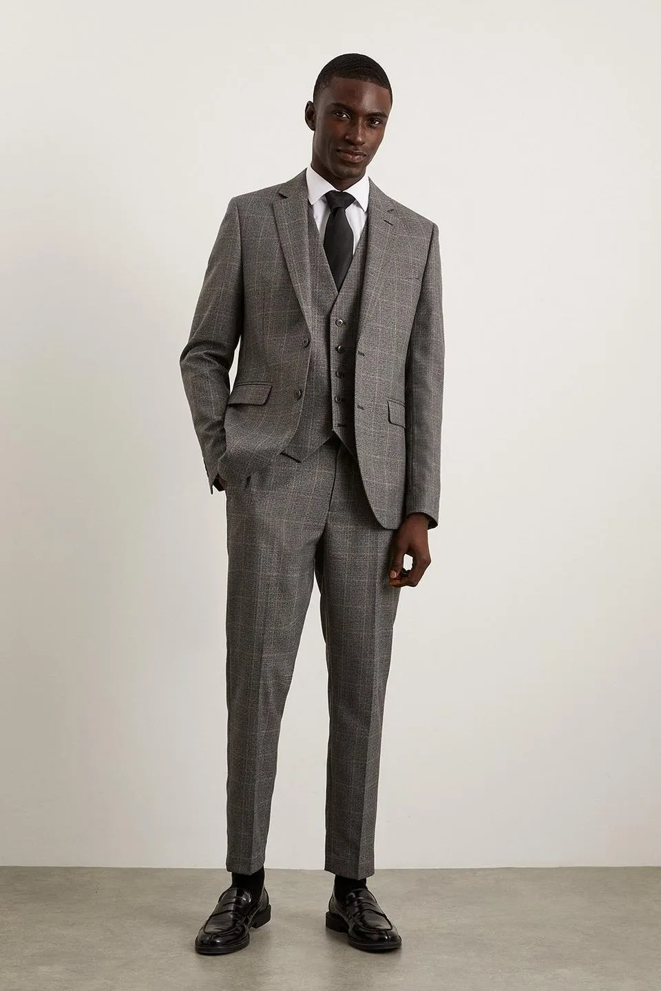 Skinny Grey Blue Highlight Check Suit Jacket