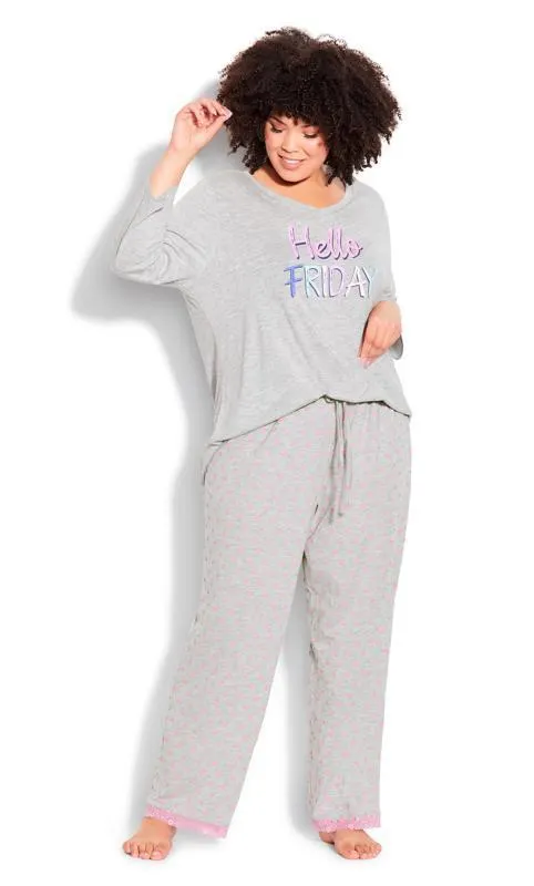 Avenue Grey & Pink Heart Print Pyjama Bottom