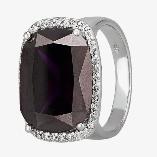 Silver Cushion-cut Dark Purple Cubic Zirconia Halo Ring R4662 PURPLE