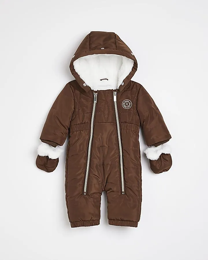 Baby Brown Double Zip hooded Snowsuit