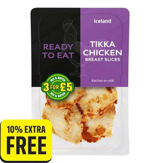 Iceland Ready to Eat Chicken Tikka Breast Slices 160g + 10% Extra Free