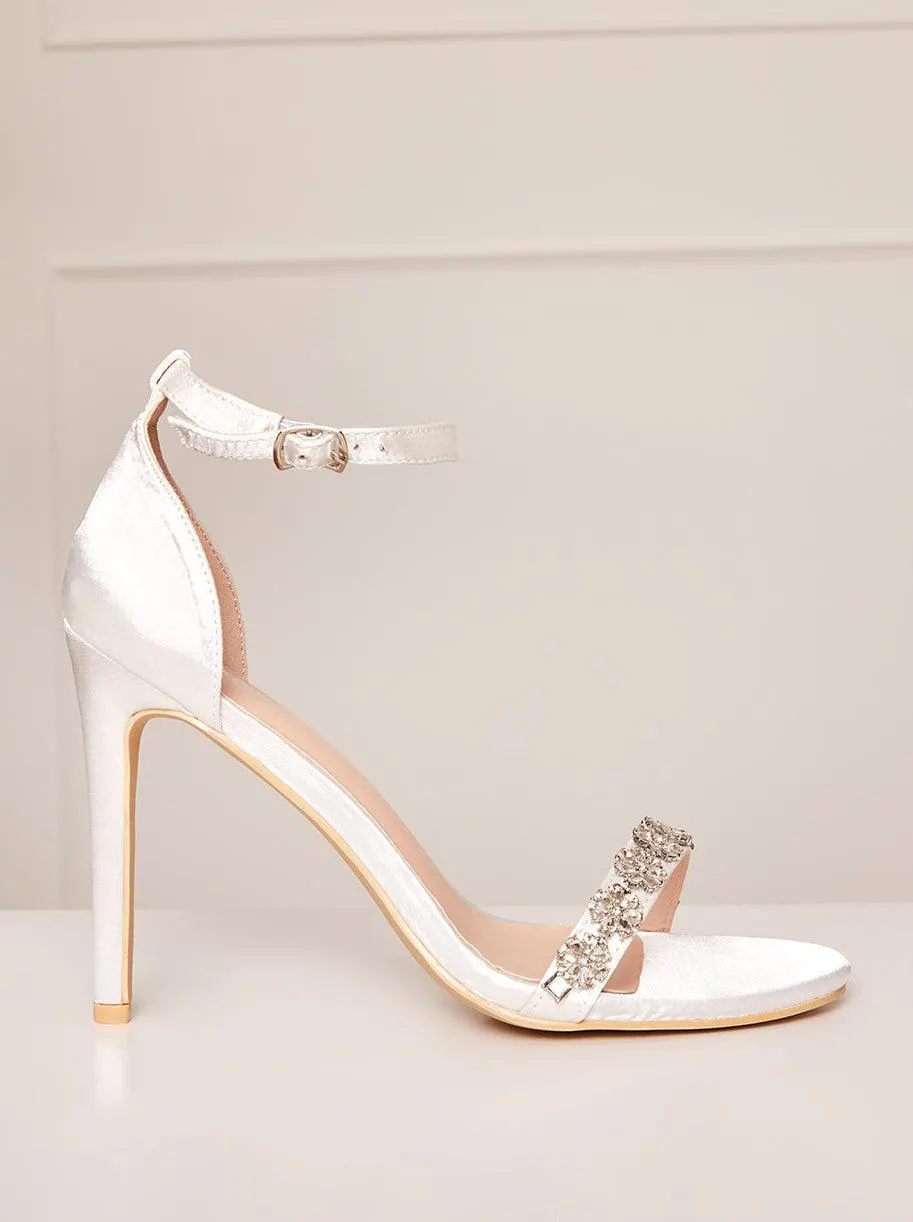 High Heel Diamante Strap Sandals in White