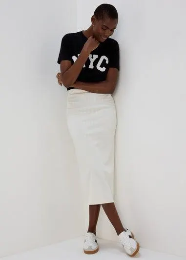 Ivory Textured Midi Skirt - Size 8