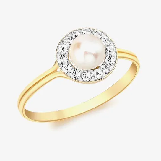 9ct Yellow Gold Crystal and Pearl Cluster Ring 1.84.8469