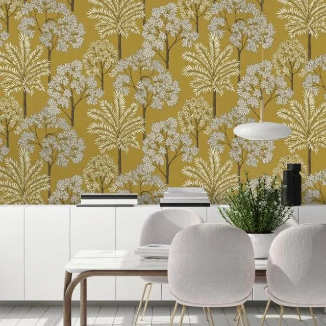 Acacia Tree Wallpaper in ochre