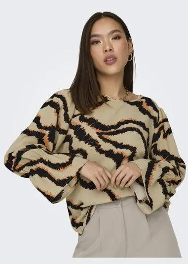 JDY Multicoloured Print Long Sleeve Top - Size 8