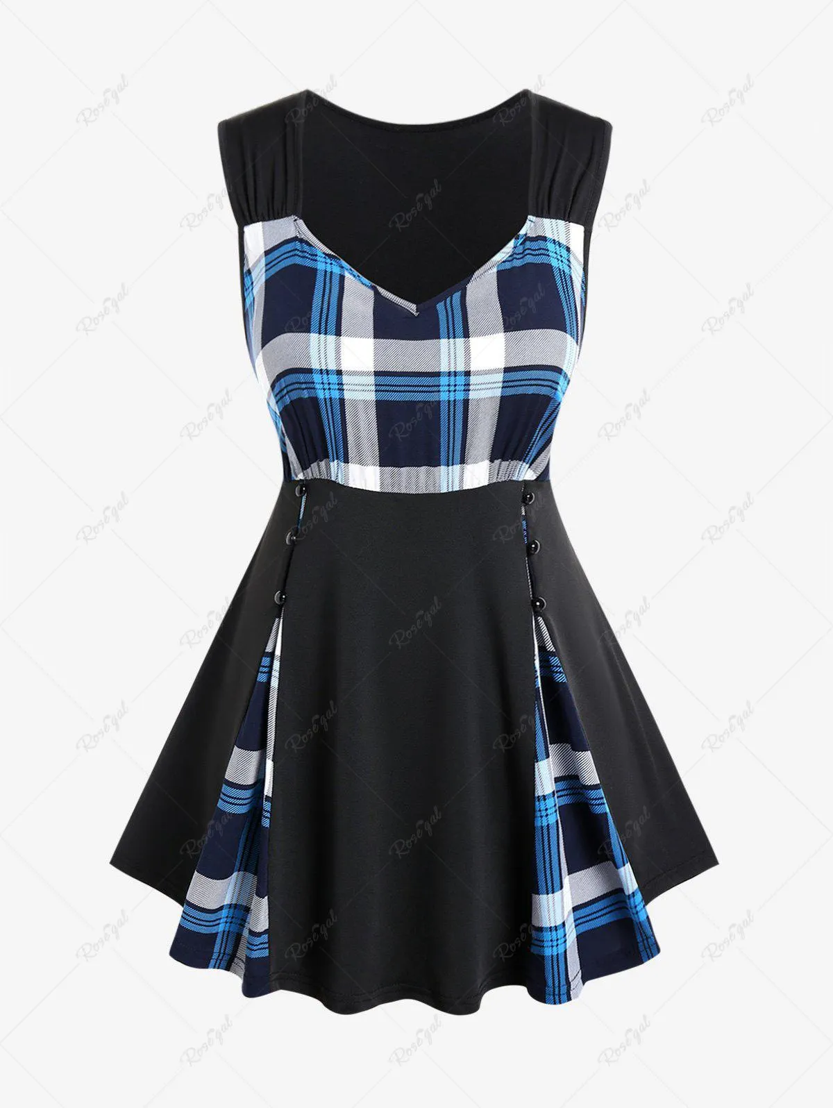 Plus Size Sweetheart Neck Checked Panel Sleeveless Top - M | Us 10