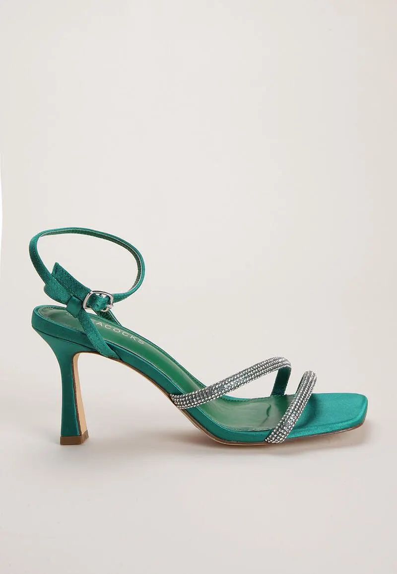 Womens Green Diamante Jewel Strap Sandals