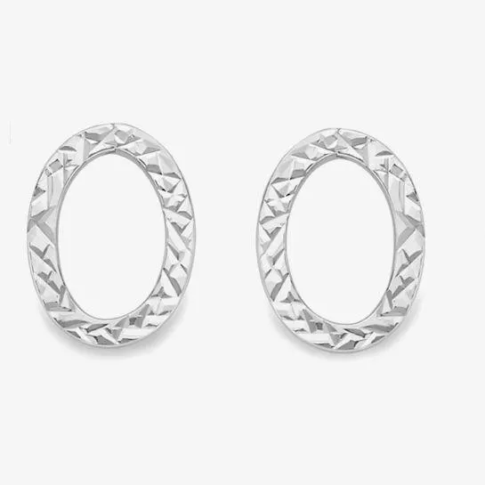 9ct White Gold Diamond-cut Open Oval Studs ER284