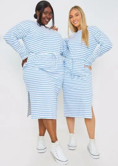 In The Style Blue Stripe Print Drawstring T-Shirt Dress - Size 12