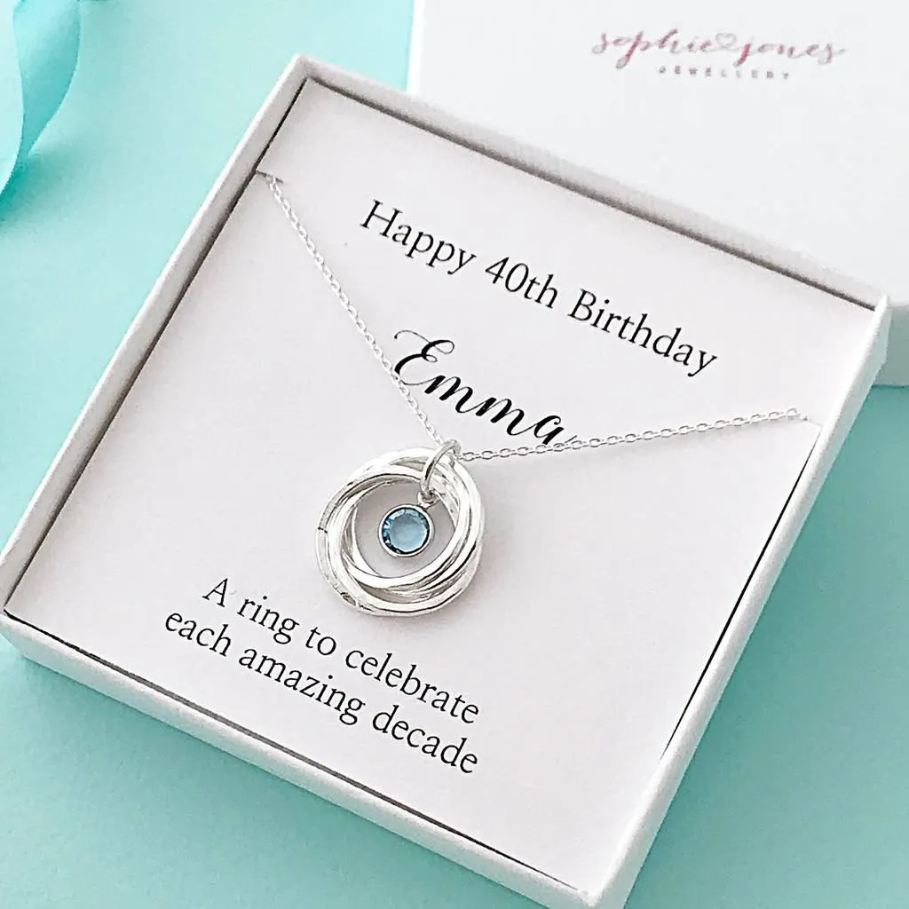 Personalised 40th Birthday Necklace With Birthstone