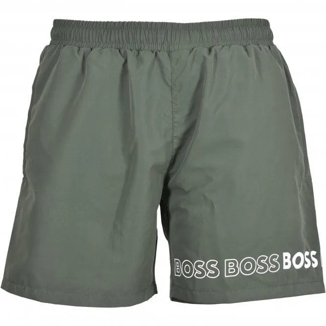 Dolphin Logo Swim Shorts, Khaki Green