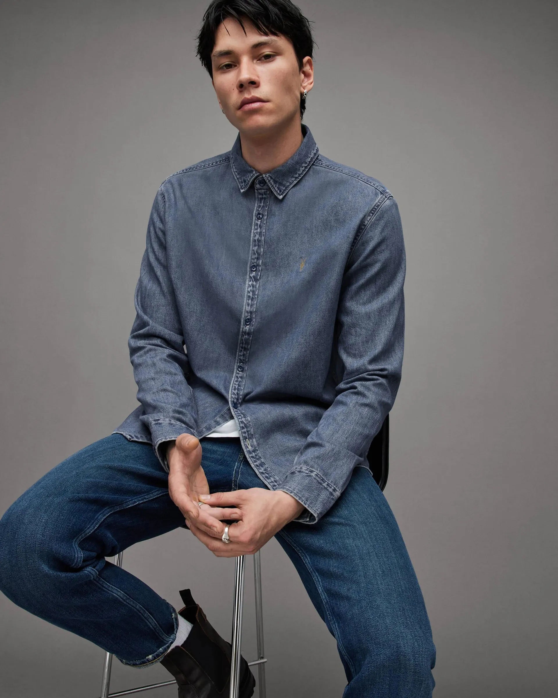 Elm Embroidered Ramskull Denim Shirt