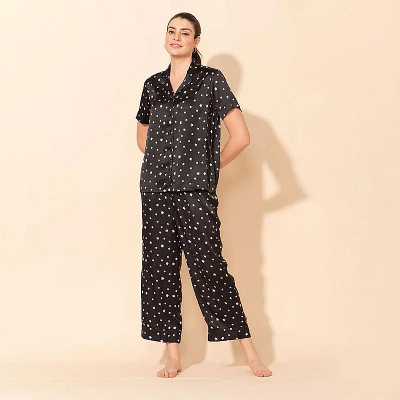 TAMSY Star Pattern Women's Nightwear Set - Black