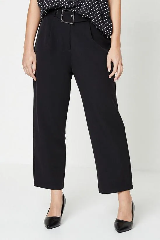 Petite Belted Straight Leg Trouser