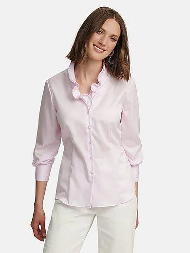 Blouse with a double frill at the V-neck