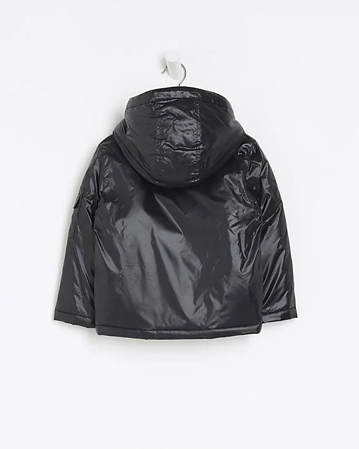 Mini boys Black hooded padded jacket