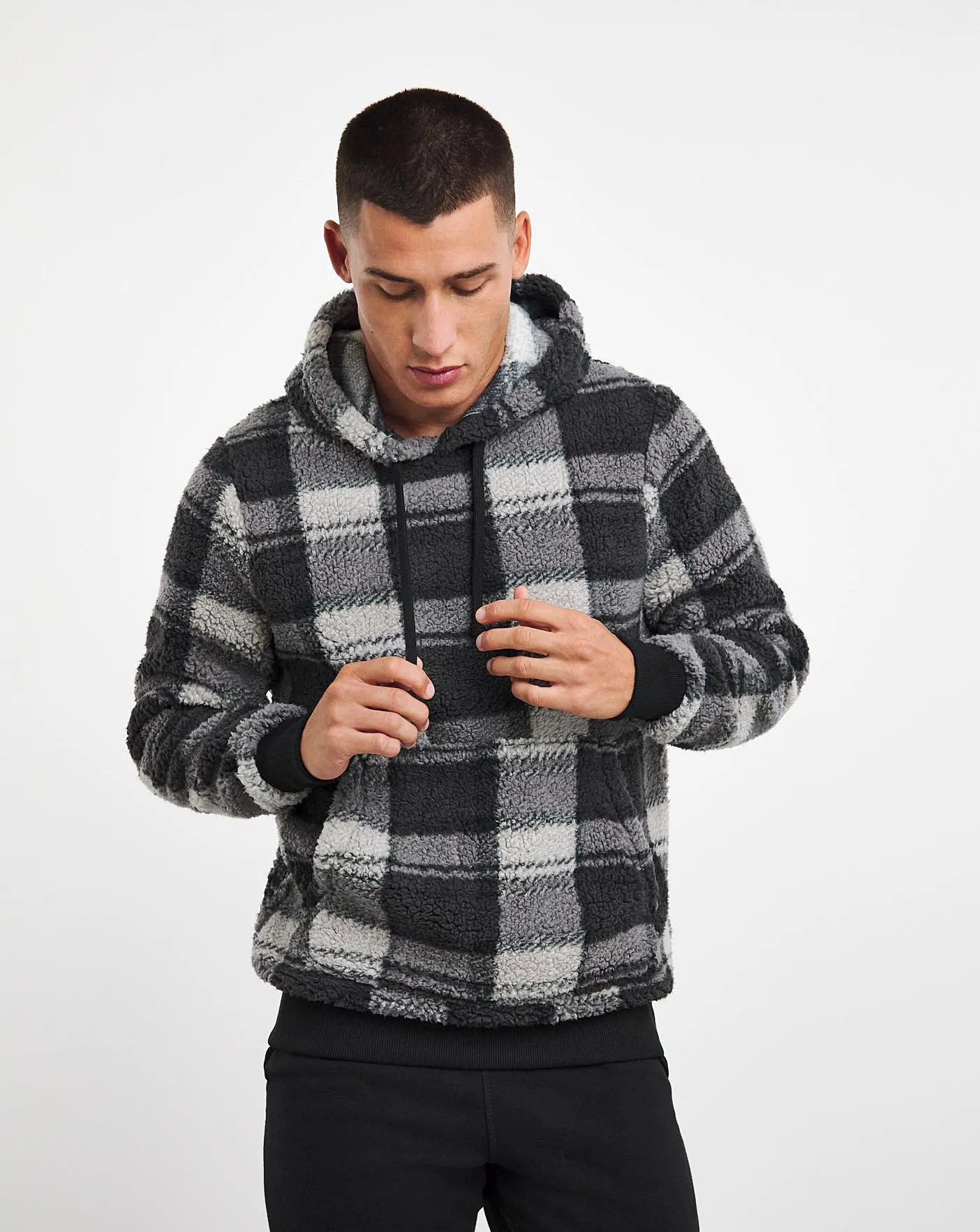 Borg Fleece Check Lounge Hoody