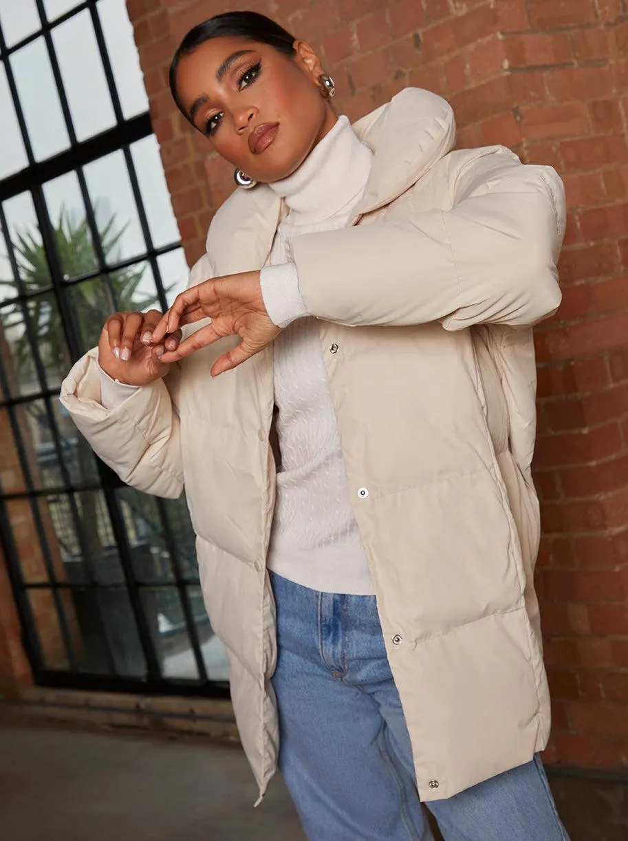 Padded Puffer Coat in Cream