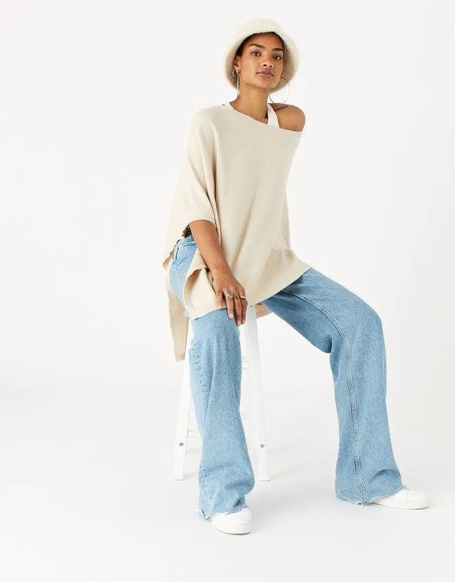 Lightweight Knit Poncho Cream