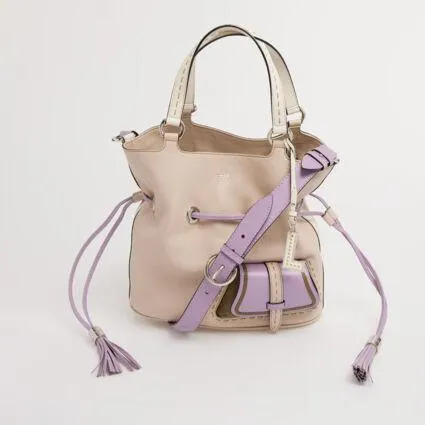 Beige & Lilac Leather Bucket Cross Body Bag
