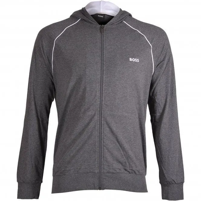 BOSS Mix & Match Zip-Thru Loungewear Hooded Jacket, Charcoal/white
