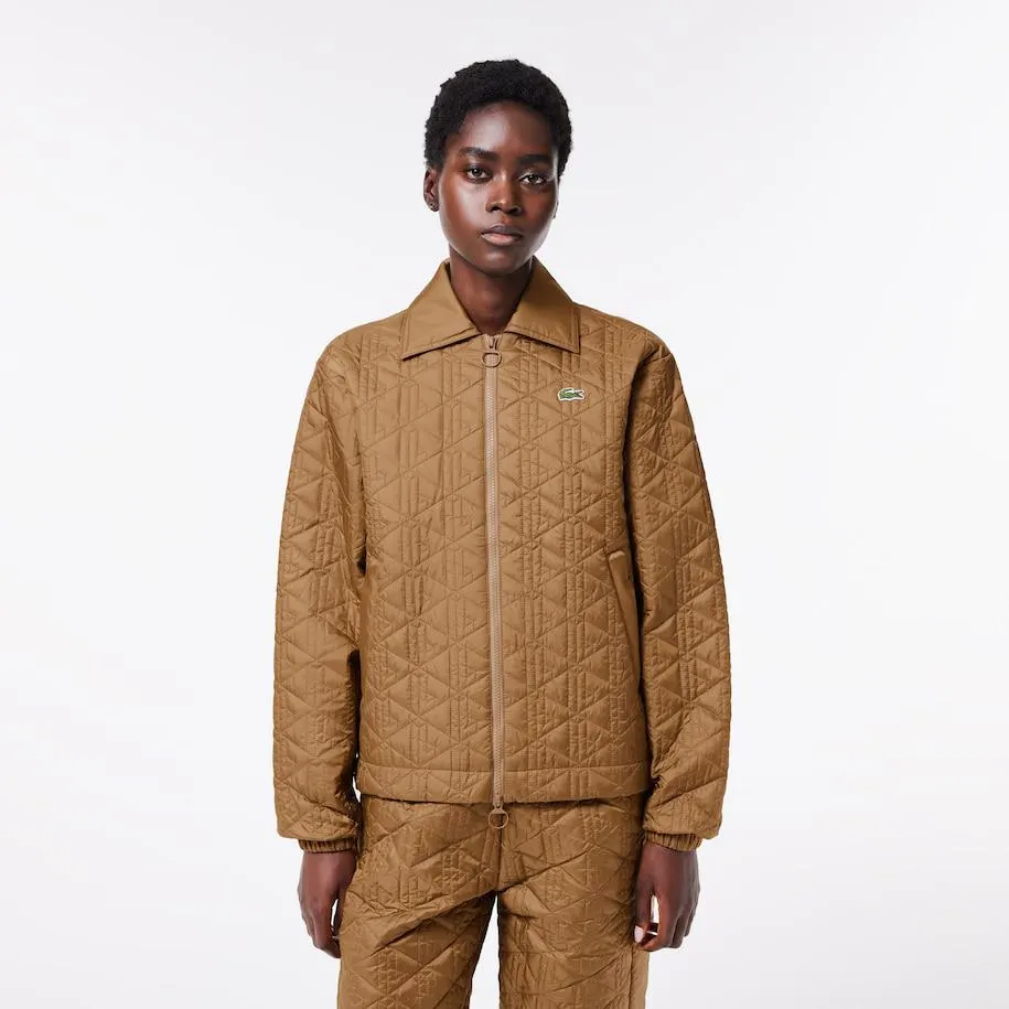 Short Padded Zipped Monogram Print Jacket