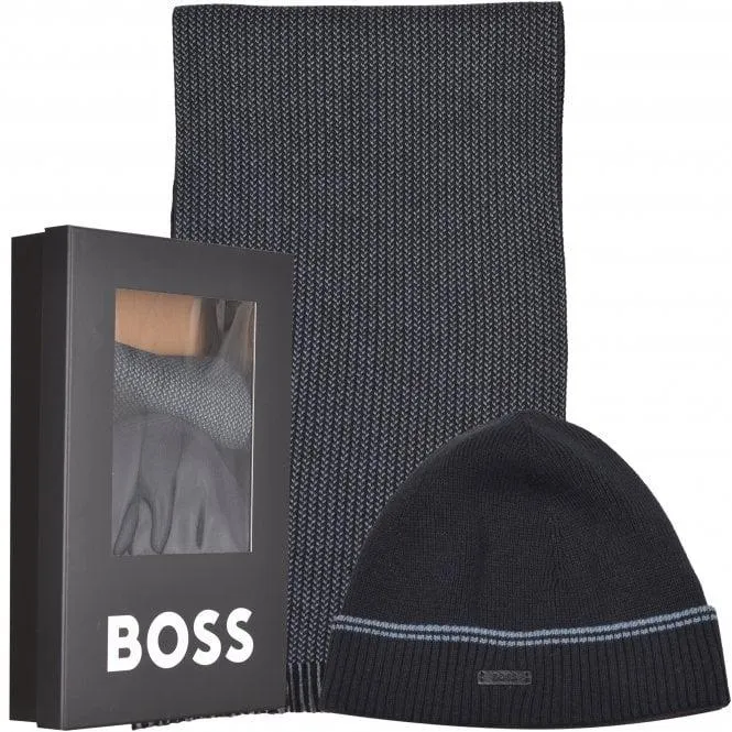 Premium Beanie Hat & Scarf Gift Set, Dark Blue