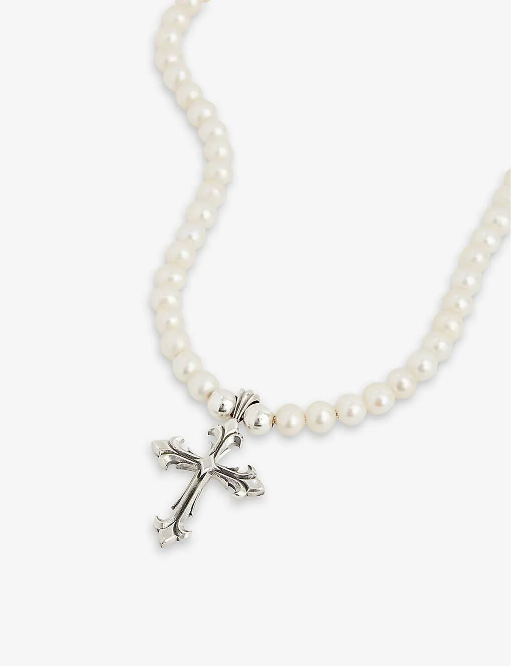 Cross-embellished sterling-silver and freshwater pearl necklace