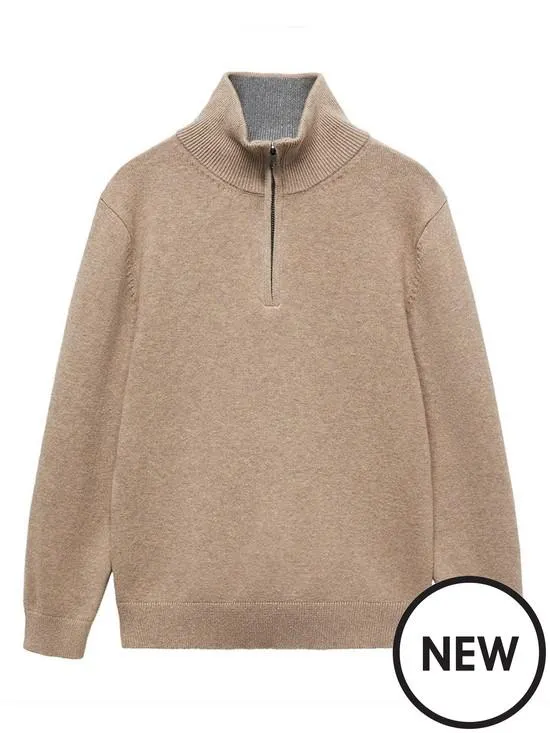 Boys 1/2 Zip Knitted Jumper - Brown