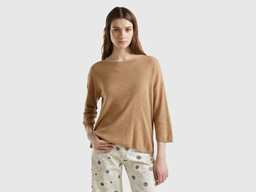 Maglia in misto lino con manica a 3/4