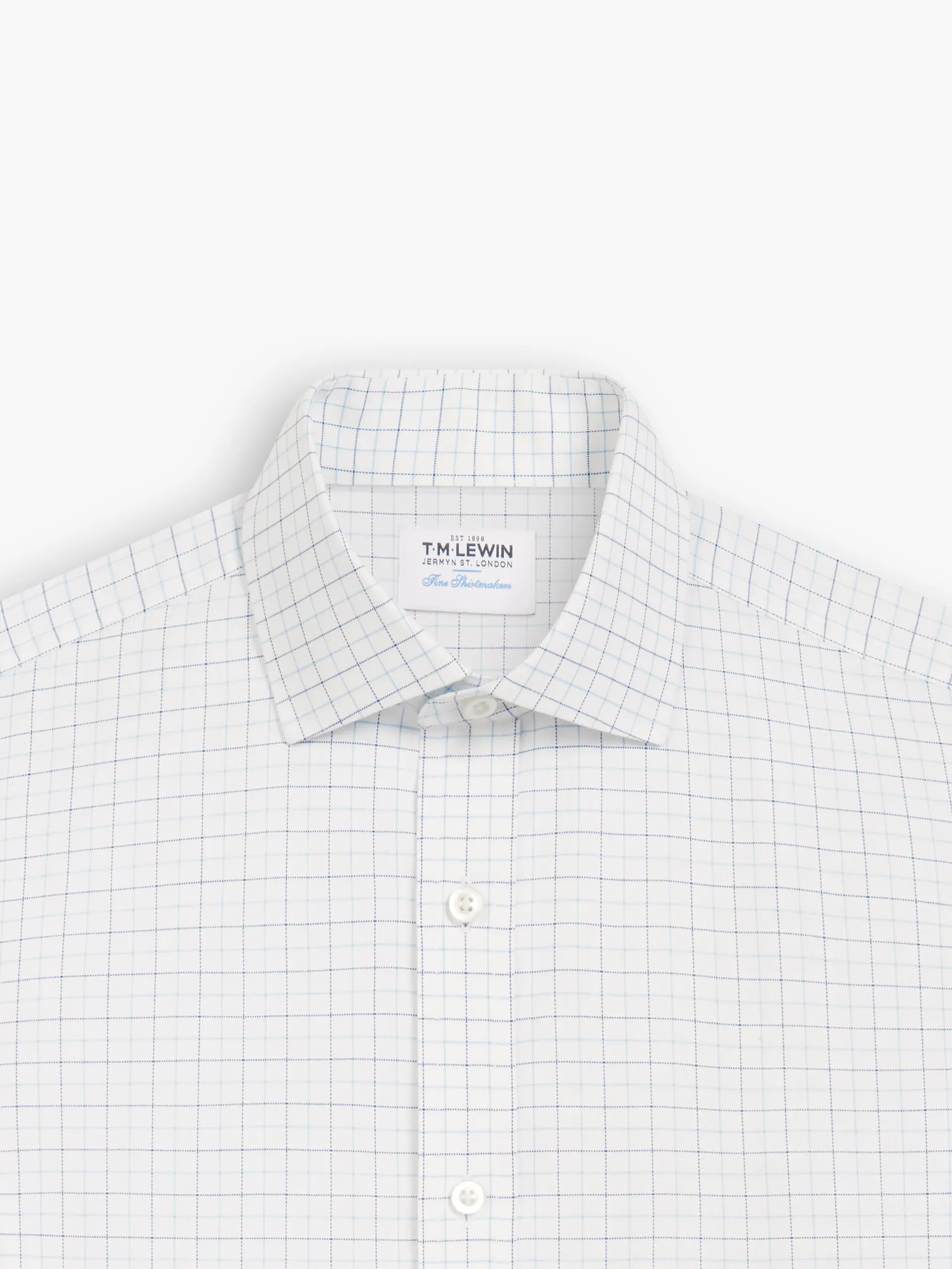 Non-Iron Navy & Blue Double Check Oxford Slim Fit Single Cuff Classic Collar Shirt