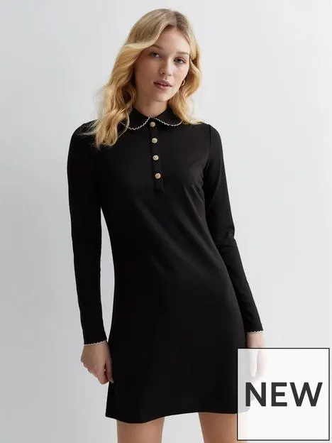 Jersey Collared Mini Dress - Black
