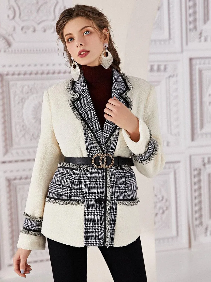 Women's Blazer Stylish Polyester Two-Tone Turndown Collar Buttons Long Sleeves