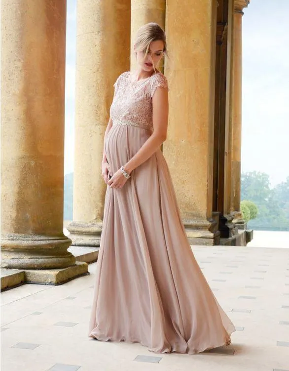 Blush Silk & Eyelash Lace Maternity Gown