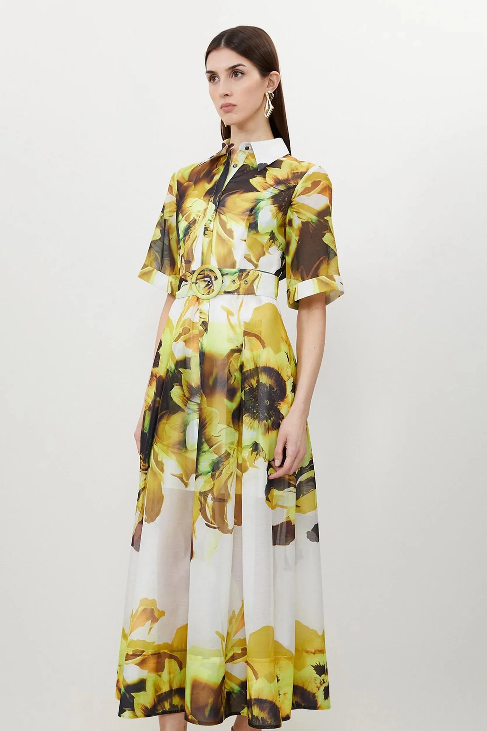 Petite Photographic Floral Organdie Midaxi Shirt Dress