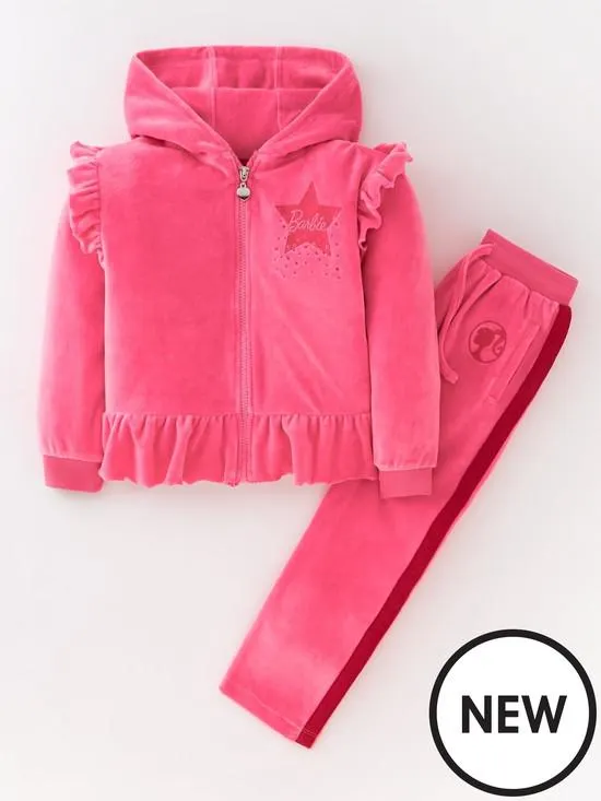 Children's 2-Piece Sequin Velour Frill Tracksuit - Pink